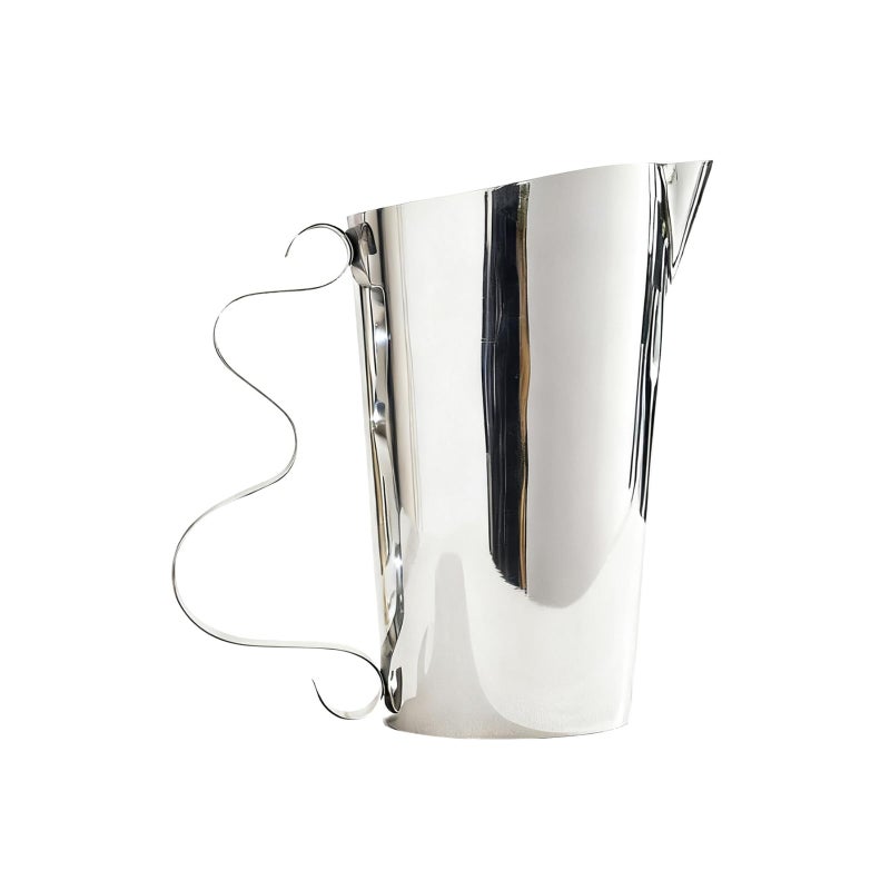 Gute Modern Stainless Steel Pitcher with Squiggle Handle â€“ 65 Oz Polished Mirror Finish Carafe. Unique Swirl Metal Water Jug for Dining Table. Durable Silver Beverage Server for Juice, Tea & Cocktails - Image 1