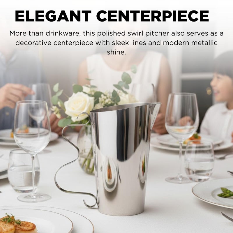 Gute Modern Stainless Steel Pitcher with Squiggle Handle â€“ 65 Oz Polished Mirror Finish Carafe. Unique Swirl Metal Water Jug for Dining Table. Durable Silver Beverage Server for Juice, Tea & Cocktails - Image 5