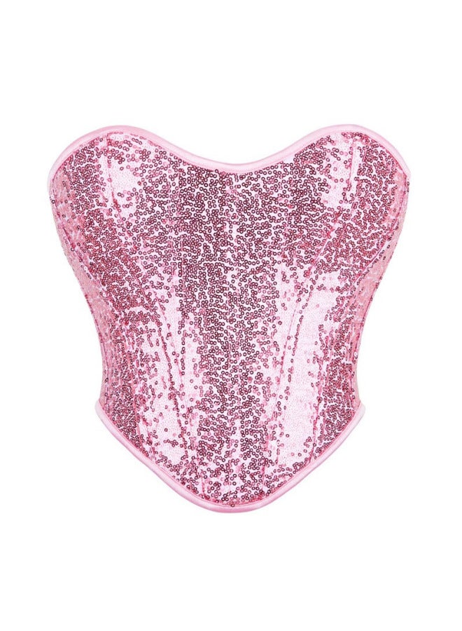 Palace Series Pink Small Circle Sequins Women's Strapless Body Shaping Top Strapless Chest Push-up Palace Plastic Body Shaping Clothes
