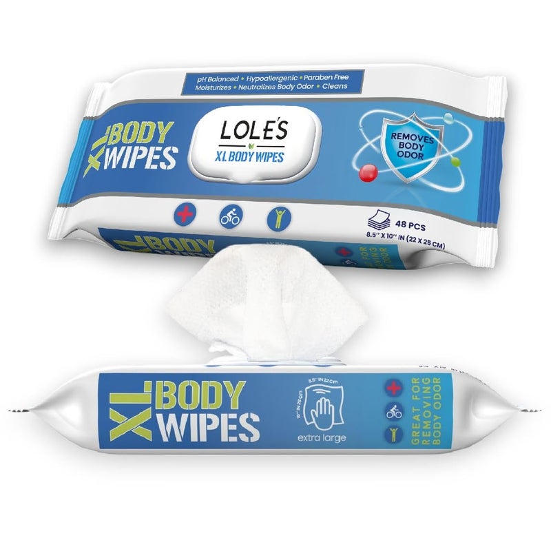 LOLE'S Body Wipes for Adults Bathing No Rinse XL â€“ Bath Wipe for Adult, 48 Count Extra Large, â€“ Shower Wipes â€“ Body Wipe for Camping, Travel, Gym, Elderly Care, Women & Men â€“ Fresh & Moisturizing - Image 1