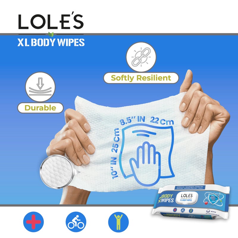 LOLE'S Body Wipes for Adults Bathing No Rinse XL â€“ Bath Wipe for Adult, 48 Count Extra Large, â€“ Shower Wipes â€“ Body Wipe for Camping, Travel, Gym, Elderly Care, Women & Men â€“ Fresh & Moisturizing - Image 3