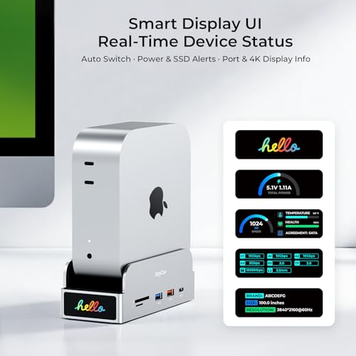 RayCue SmartDock Pro for Mac mini M4 Dock Stand with M2 NVMe SSD Enclosure 4K 60Hz HDMI 10Gbps USBCA Gigabit Ethernet SDTF Card Readers SpaceSaving Vertical Hub Compatible with Mac mini - Image 3