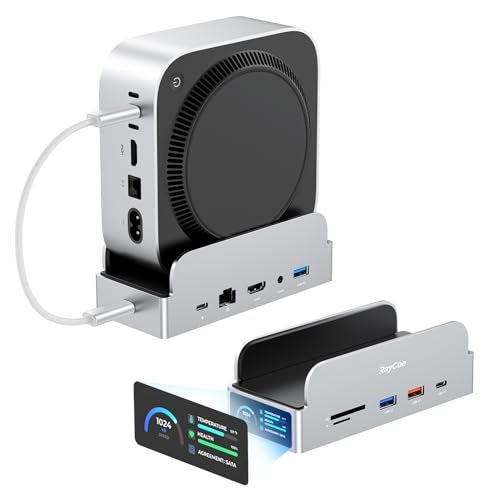RayCue SmartDock Pro for Mac mini M4 Dock Stand with M2 NVMe SSD Enclosure 4K 60Hz HDMI 10Gbps USBCA Gigabit Ethernet SDTF Card Readers SpaceSaving Vertical Hub Compatible with Mac mini - Image 1