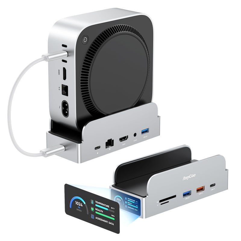 RayCue SmartDock Pro for Mac mini M4 Dock Stand with M2 NVMe SSD Enclosure 4K 60Hz HDMI 10Gbps USBCA Gigabit Ethernet SDTF Card Readers SpaceSaving Vertical Hub Compatible with Mac mini - Image 2