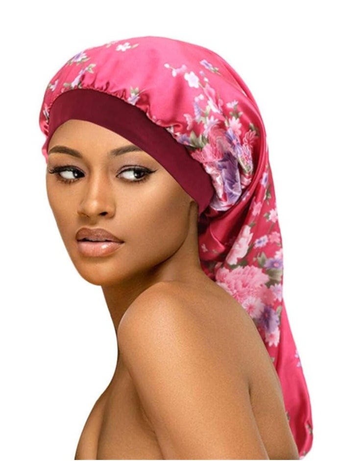 JoyousSto Satin Burgundy Nightcap Silk for Natural Hair Long Extra Large Sleepcap for Women Nighttime Use Wide elastic band adjustable Very soft and comfortable  - Image 1