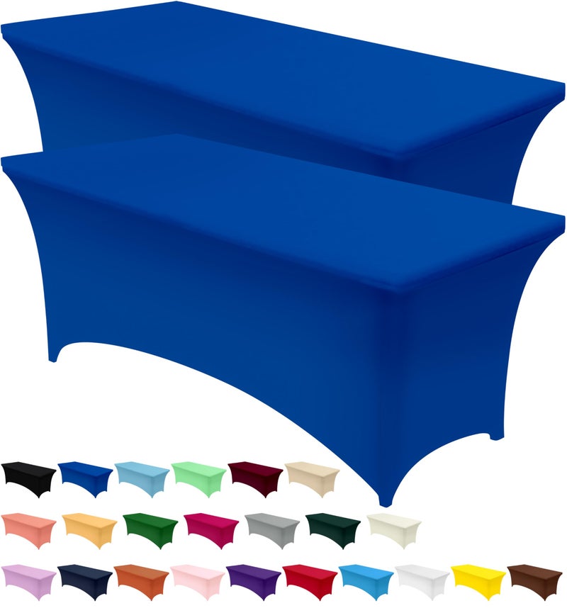 Utopia Kitchen Spandex Tablecloth 2 Pack 6FT Royal Blue Tight Fitted Washable and Wrinkle Resistant Stretch Table Cloth Rectangle Cover for Trade Show Weddings Parties 72Lx30Wx30H Inch