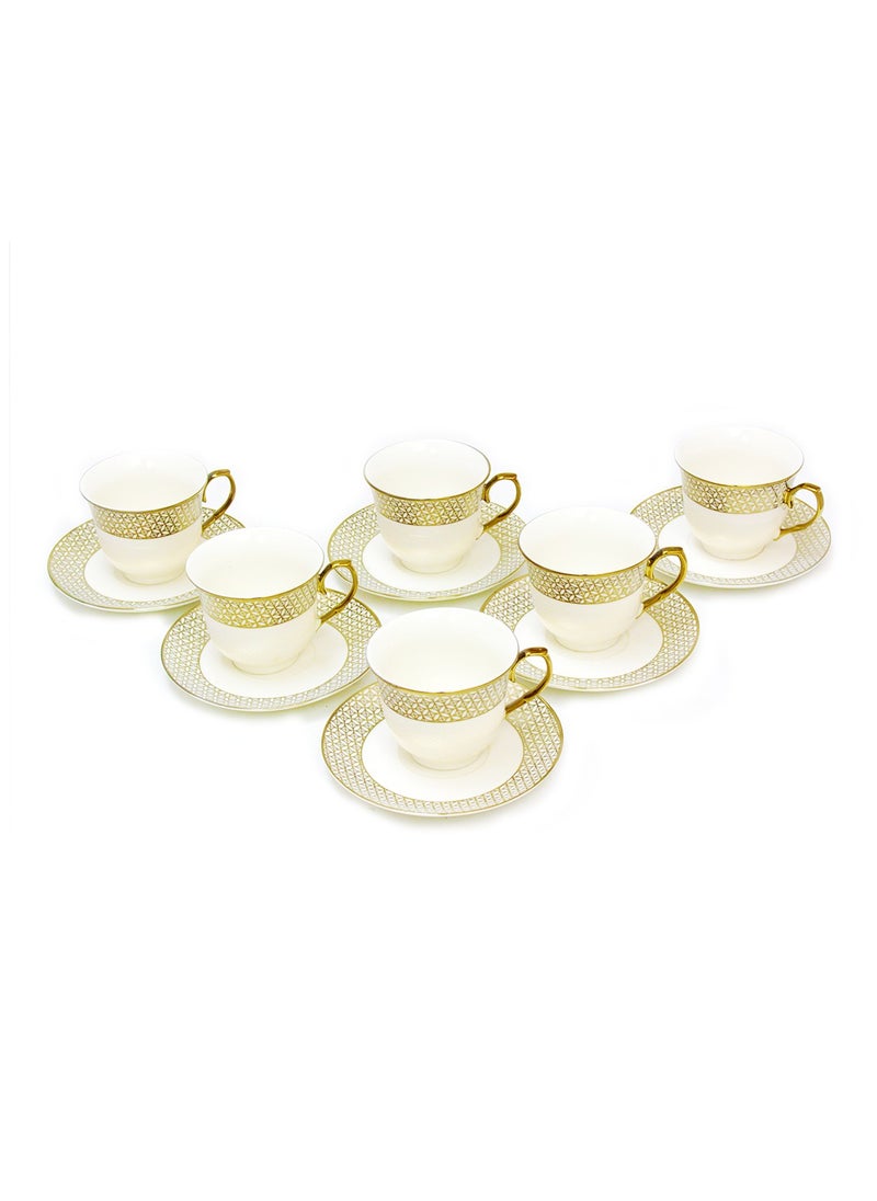 YOKOSAKI 12pcs Teacup And Saucer Set - 250ml Cups and 14.5cm Saucers  - Image 1
