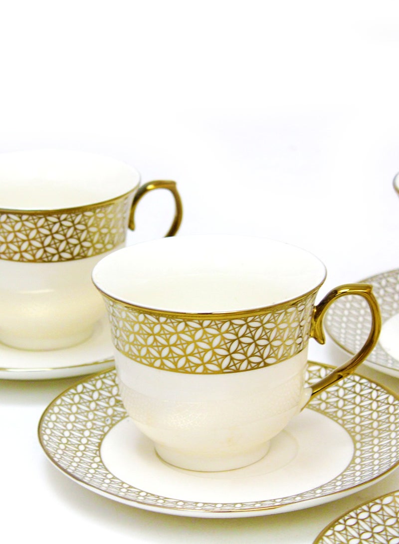 12pcs Teacup And Saucer Set - 250ml Cups and 14.5cm Saucers