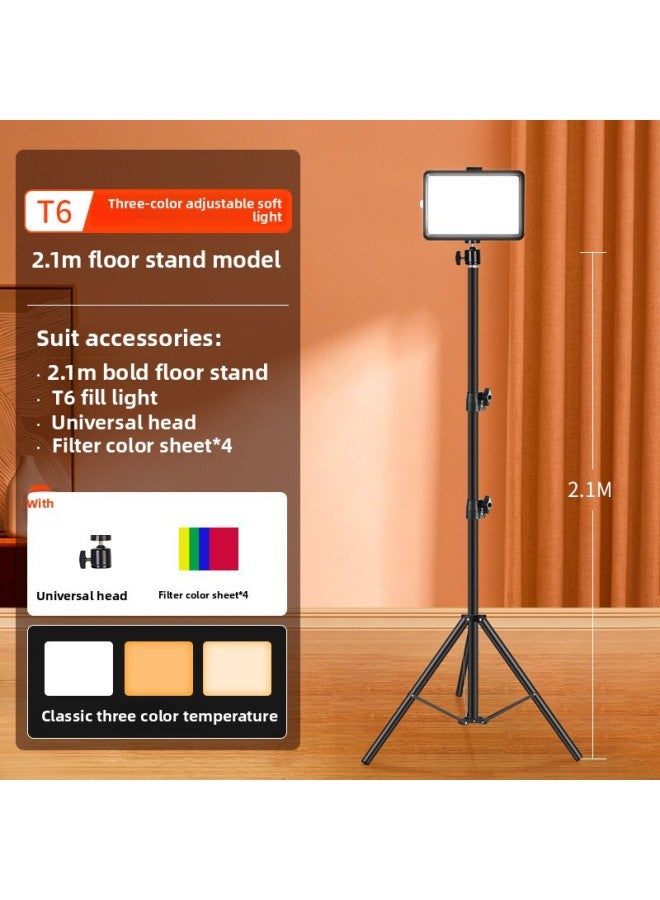 YY01 Fill Light Studio Photography Shooting Light Small Desktop Photo Food Special Light Anchor Beauty-Light Source Color:[three-color Dimmable Soft Light] Square Lamp + 2.1m Floor Stand  - Image 1
