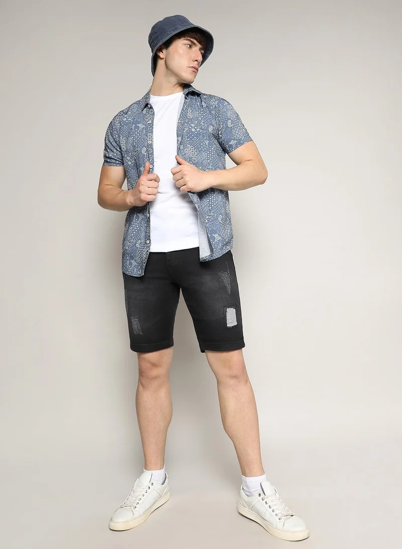 Campus Sutra Men's Baby Blue Paisley Shirt