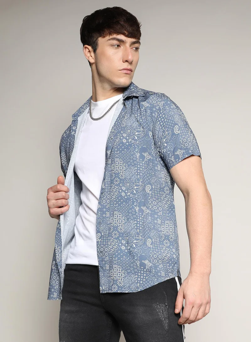 Campus Sutra Men's Baby Blue Paisley Shirt