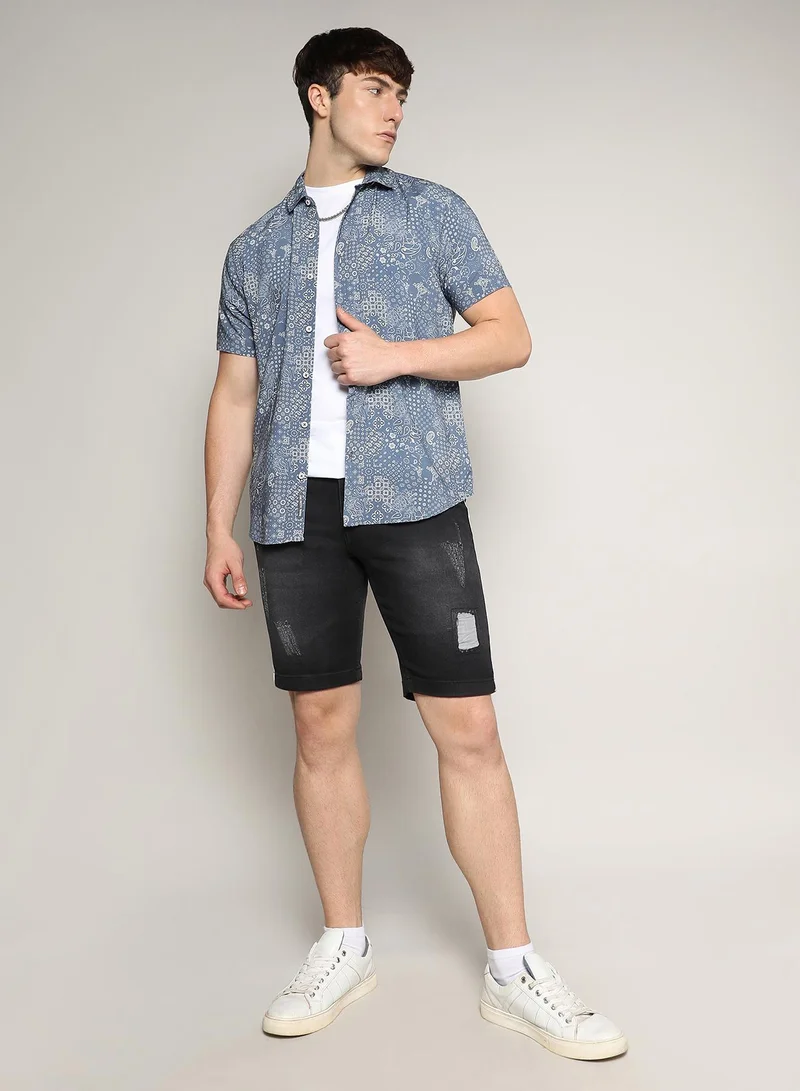 Campus Sutra Men's Baby Blue Paisley Shirt