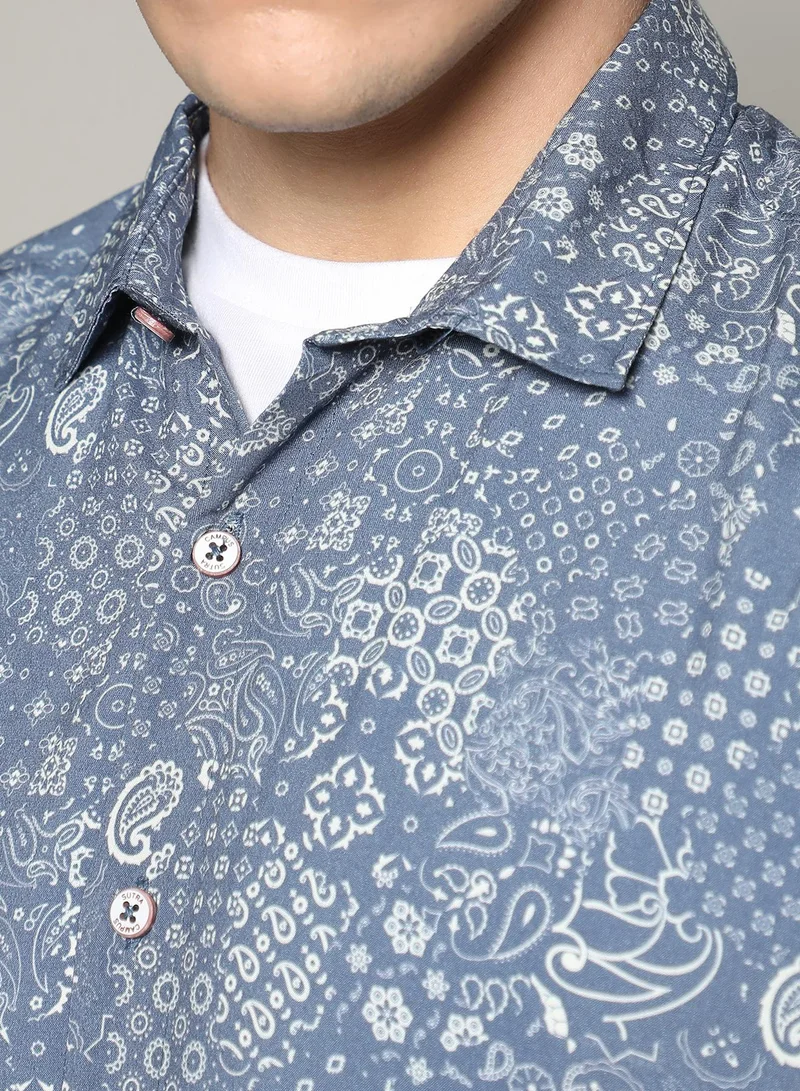 Campus Sutra Men's Baby Blue Paisley Shirt