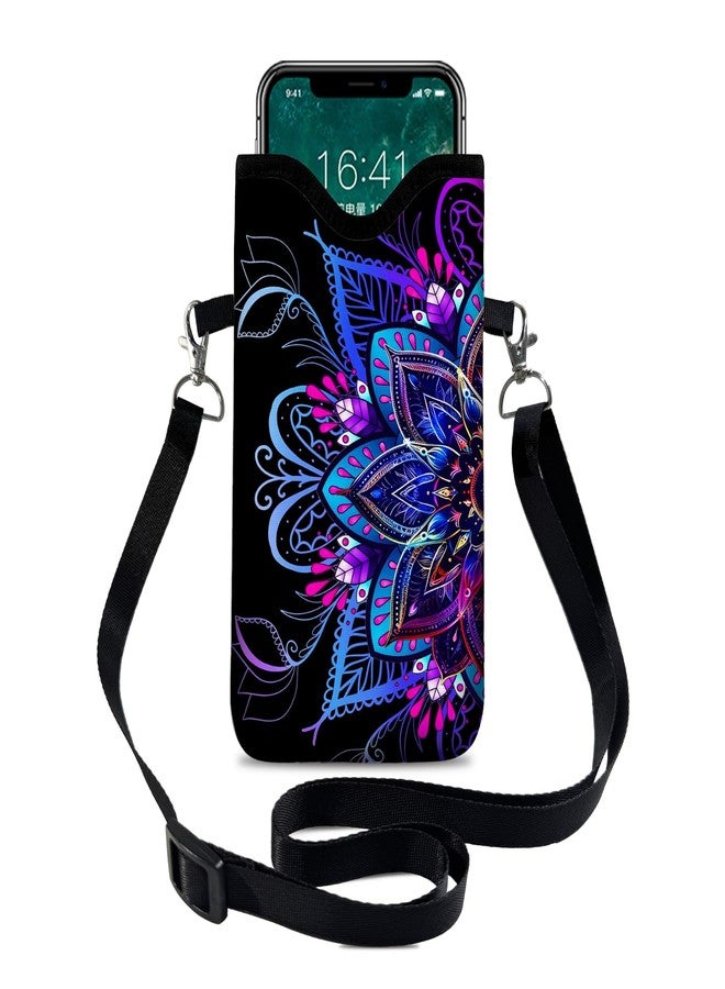otilil Neoprene Cell Phone Sleeve Pouch Case Bag with Crossbody Strap Neck Lanyard for Women 7.1 X 3.9 in Purple Flower - Image 1