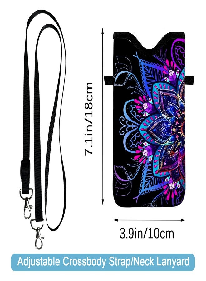otilil Neoprene Cell Phone Sleeve Pouch Case Bag with Crossbody Strap Neck Lanyard for Women 7.1 X 3.9 in Purple Flower - Image 2
