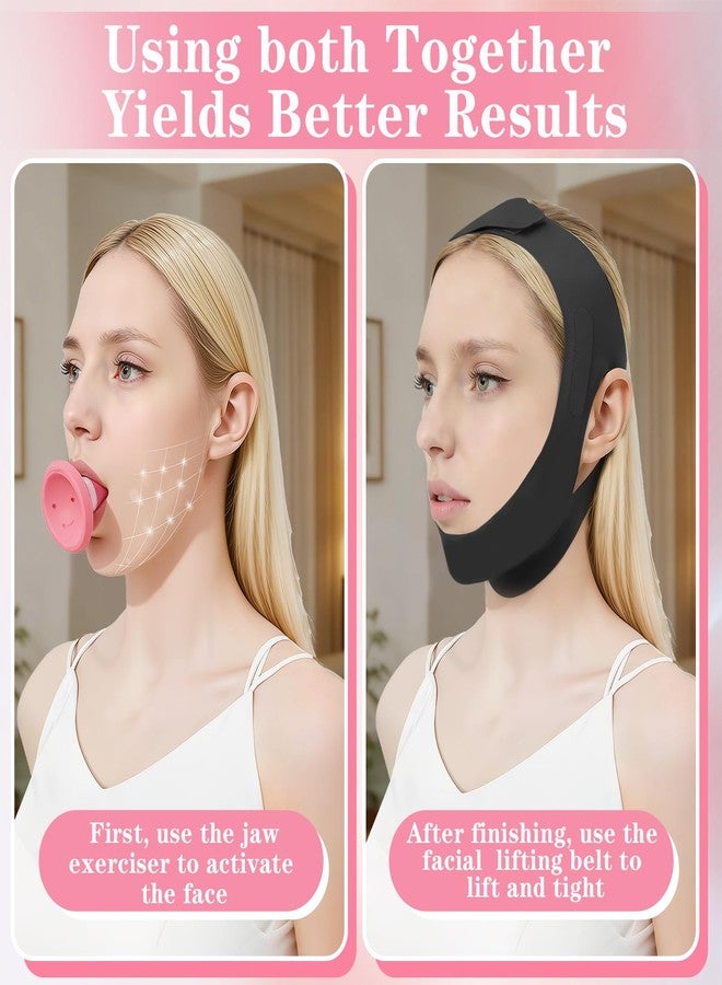 قطعتان من جهاز تمارين الوجه وحزام شد الوجه، قناع شد الوجه على شكل حرف V، جهاز تقليل الذقن المزدوجة، جهاز تحديد خط الفك للنساء والرجال، حزام ذقن قابل للتعديل للنوم، جهاز تدريب خط الفك قابل لإعادة الاستخدام - Image 2