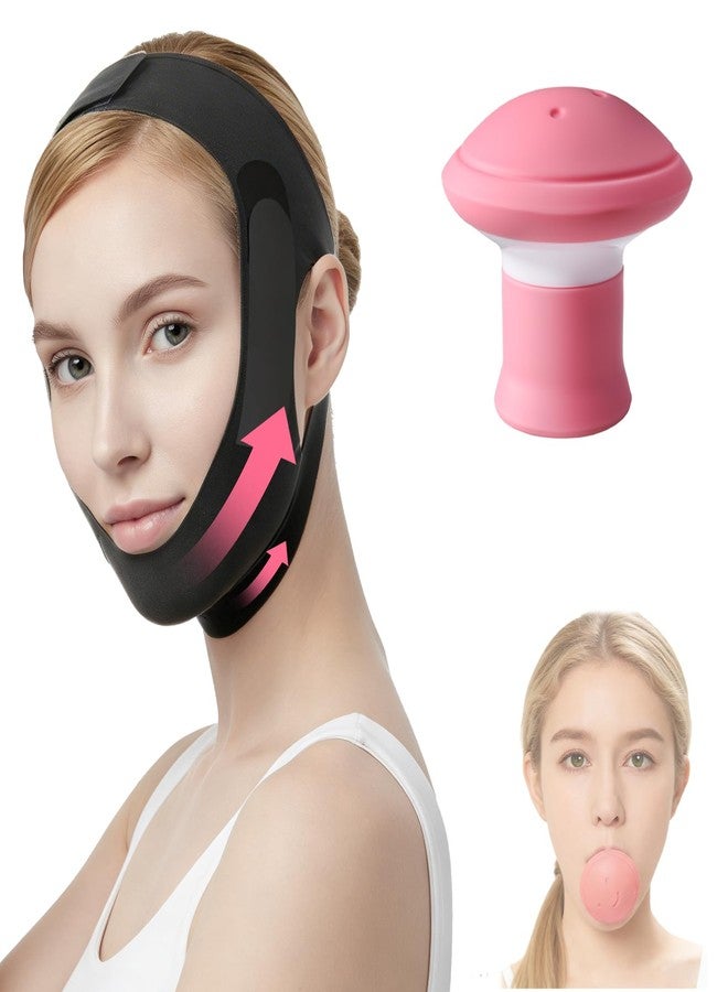 قطعتان من جهاز تمارين الوجه وحزام شد الوجه، قناع شد الوجه على شكل حرف V، جهاز تقليل الذقن المزدوجة، جهاز تحديد خط الفك للنساء والرجال، حزام ذقن قابل للتعديل للنوم، جهاز تدريب خط الفك قابل لإعادة الاستخدام - Image 1