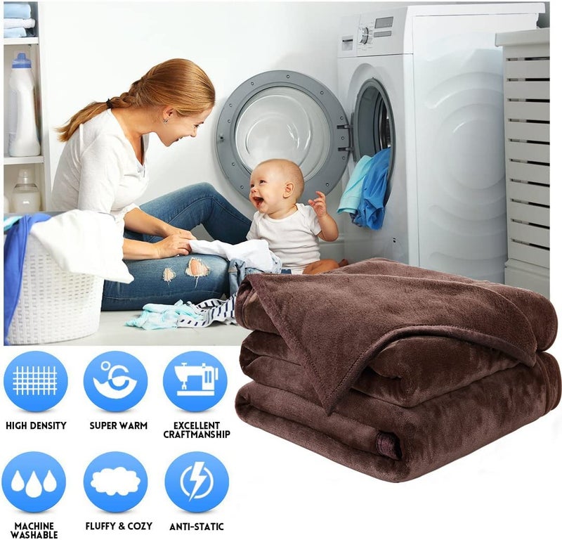 EASELAND Soft Queen Size Blanket Warm Fuzzy Microplush Lightweight Thermal Fleece Blankets for Couch Bed Sofa,90x90 Inches,Chocolate - Image 2