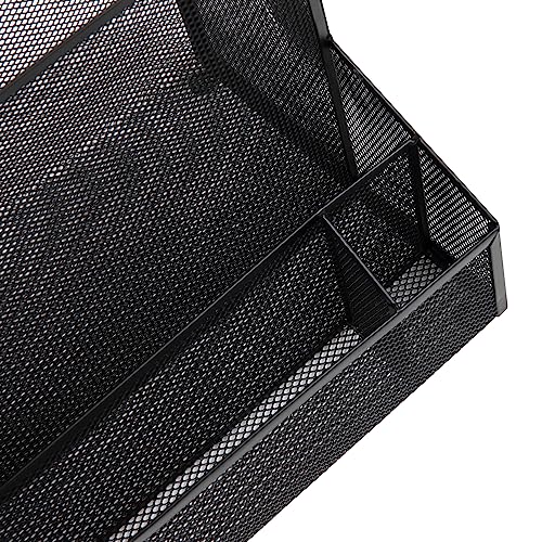 Mind Reader Desktop Organizer with Hanging File Storage, 4 Compartment Letter Size File Holder, Metal Mesh Desk Organizer for Office and Home, Black - Image 4