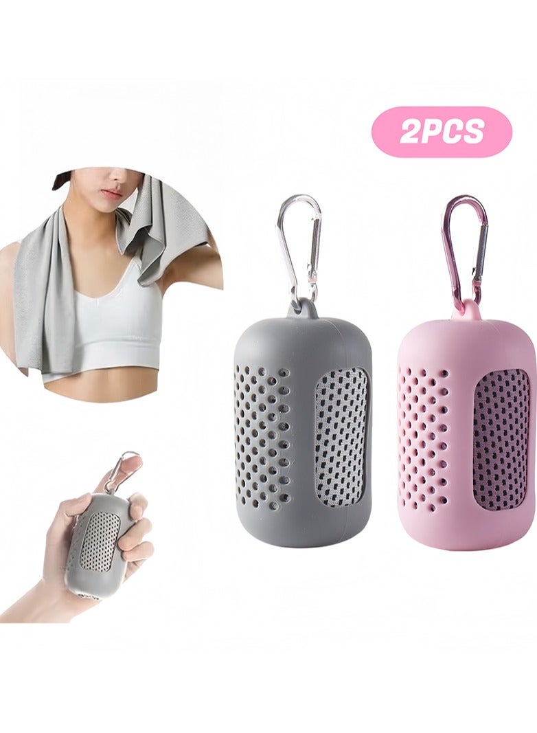 2PCS 90cm x 30cm Cooling Gym Towesl for Neck and Face, Cooling Towel Breathable and Sweat Chilly Towel with Silicone Portable Storage Box - Image 1