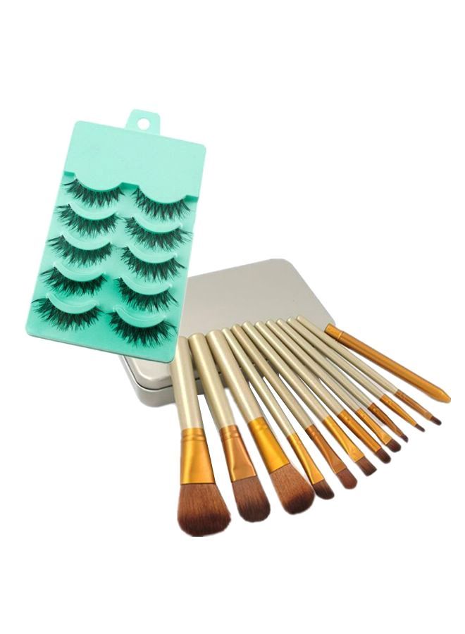 نيبمينينت طقم فرش مكياج مكون من 12 قطعة مع حقيبة و5 أزواج رموش صناعية متعدد الألوان - Image 1