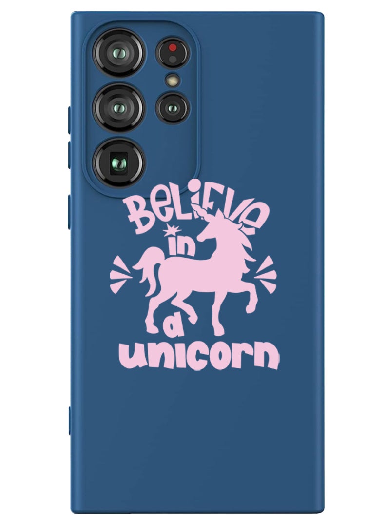 Theodor Protective Slim Fit Case Liquid Silicone Cover with Full Body Protection Anti-Scratch Shockproof Case For Samsung Galaxy S24 Ultra (Blue) - Believe in unicorn - Image 1