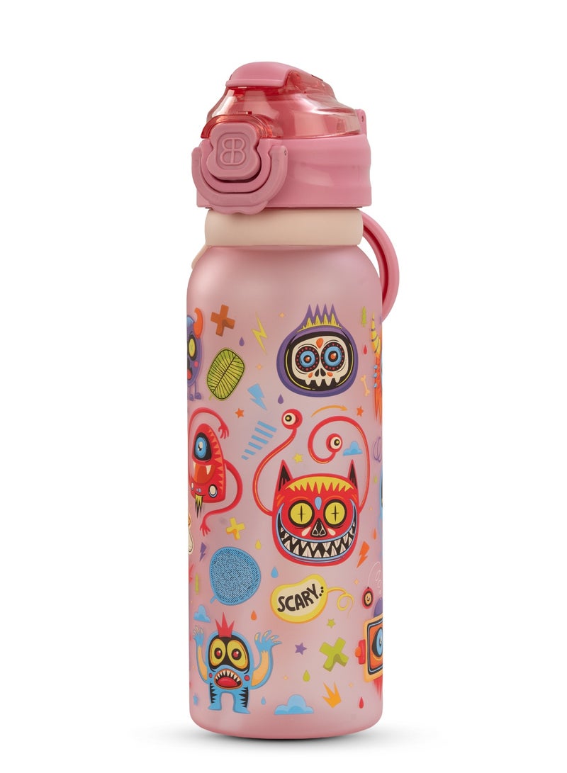 بيبي زجاجة مياه للأطفال سعة 900 مل مع غطاء علوي قابل للطي، تصميم مبتكر وحبل حمل | حافظ على رطوبة جسمك مع زجاجة مياه مدرسية | زجاجة مياه للأطفال للأولاد والبنات، لون وردي - Image 1