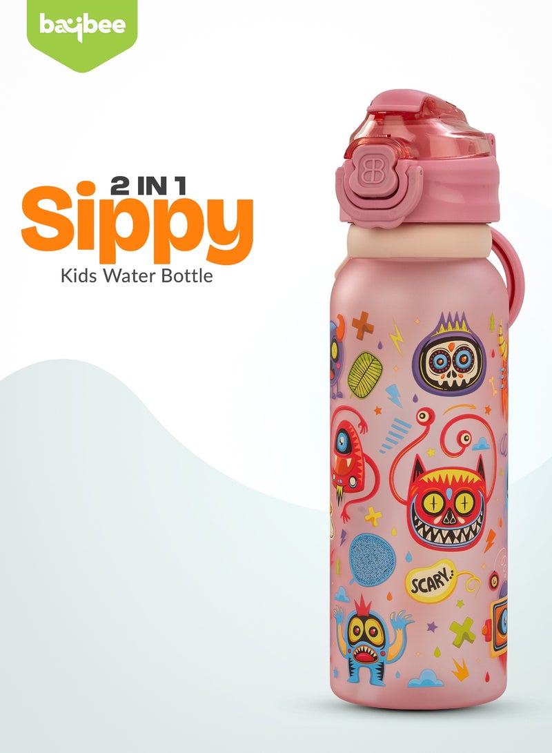 بيبي زجاجة مياه للأطفال سعة 900 مل مع غطاء علوي قابل للطي، تصميم مبتكر وحبل حمل | حافظ على رطوبة جسمك مع زجاجة مياه مدرسية | زجاجة مياه للأطفال للأولاد والبنات، لون وردي - Image 2