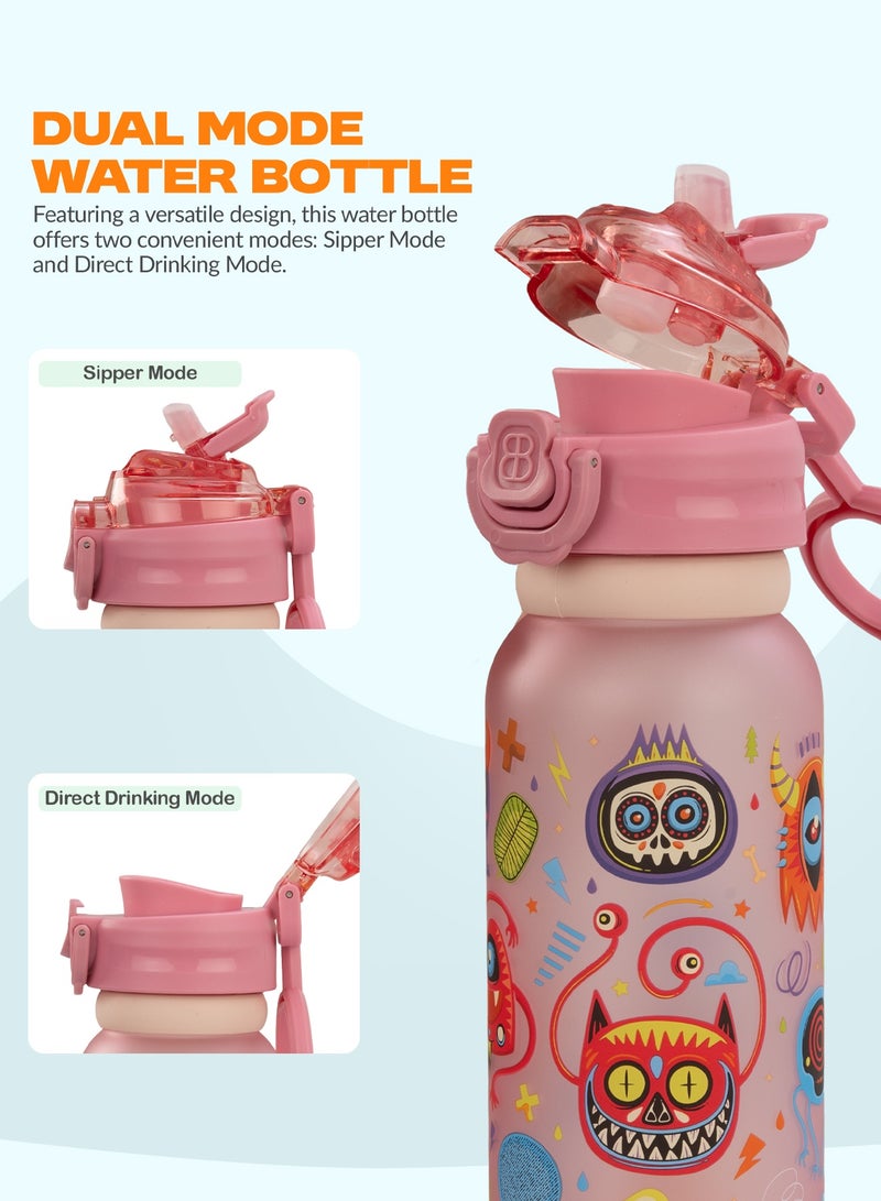 بيبي زجاجة مياه للأطفال سعة 900 مل مع غطاء علوي قابل للطي، تصميم مبتكر وحبل حمل | حافظ على رطوبة جسمك مع زجاجة مياه مدرسية | زجاجة مياه للأطفال للأولاد والبنات، لون وردي - Image 5