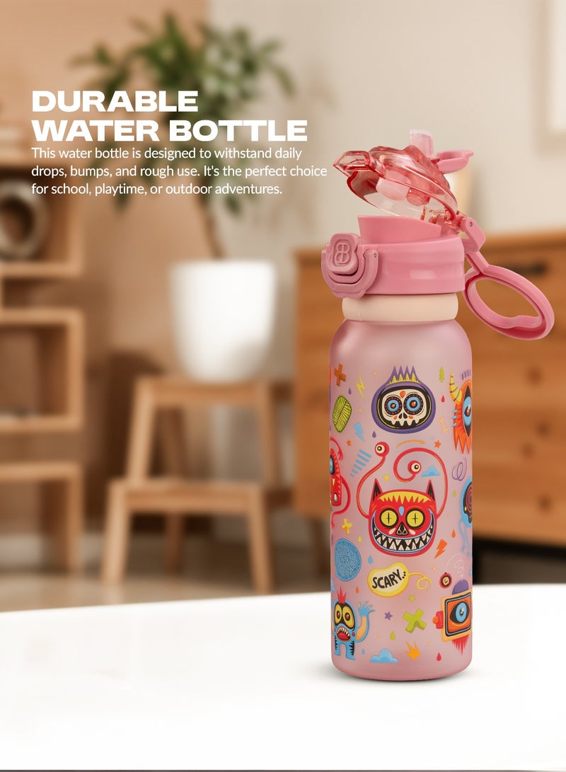 بيبي زجاجة مياه للأطفال سعة 900 مل مع غطاء علوي قابل للطي، تصميم مبتكر وحبل حمل | حافظ على رطوبة جسمك مع زجاجة مياه مدرسية | زجاجة مياه للأطفال للأولاد والبنات، لون وردي - Image 4