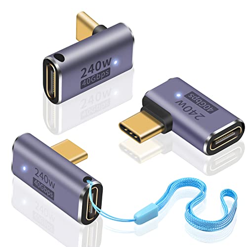 Duttek USB C 90 Degree Adapter, 240W Fast Charging & 40Gbps Data Transfer, Male to Female, USB C Right Angle Adapter Support Thunderbolt 4/3 Cable for Laptop, Tablet and Phones (3 Pack) - Image 1