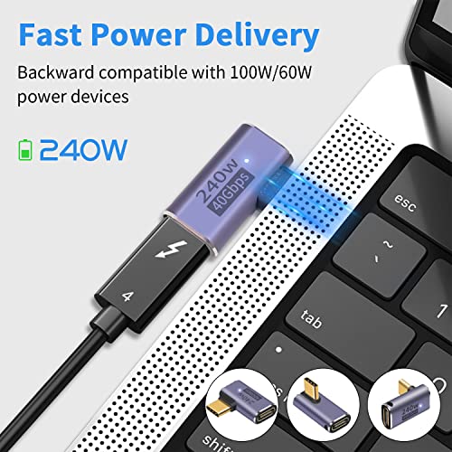 Duttek USB C 90 Degree Adapter, 240W Fast Charging & 40Gbps Data Transfer, Male to Female, USB C Right Angle Adapter Support Thunderbolt 4/3 Cable for Laptop, Tablet and Phones (3 Pack) - Image 2