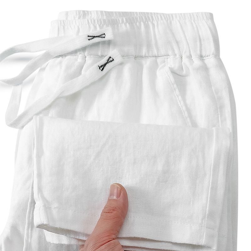 Summer Lightweight Solid Mens Linen Casual Pants White breathable perspiration/cool heat dissipation