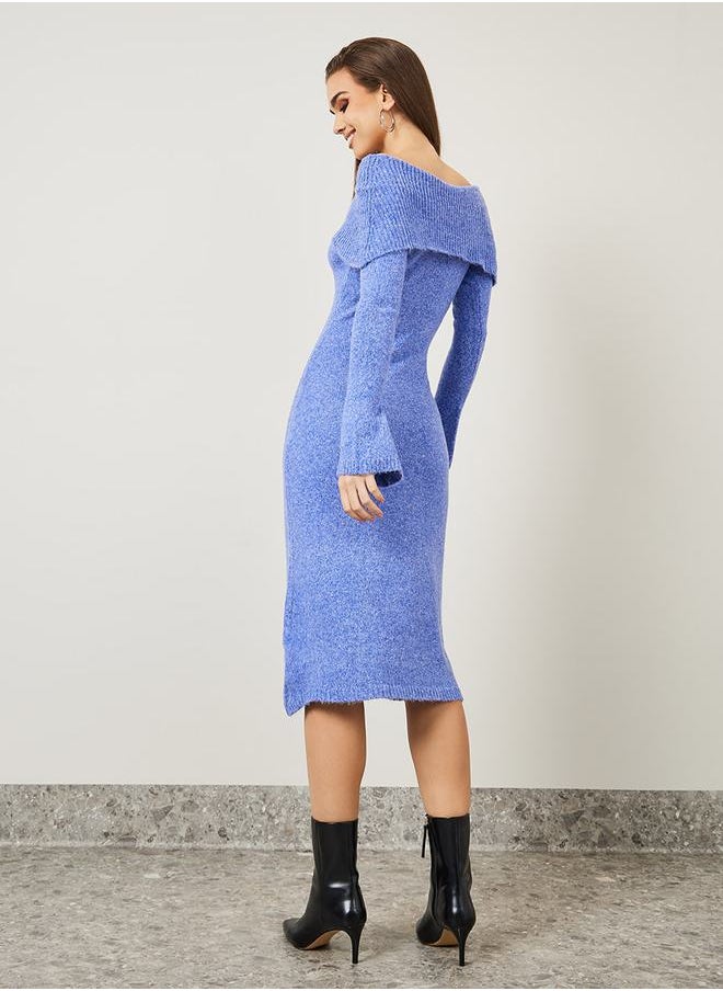 Styli Off Shoulder Knit Sweater Midi Dress  - Image 4