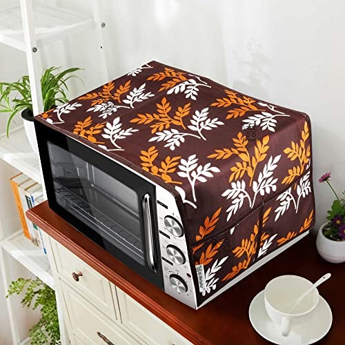 E-Retailer® Polyester 3-Layered Microwave Oven Top Cover With 4 Utility Pockets Suitable for Upto 30 Liter (Color- Brown, Size-36x14 Inches) - Image 1