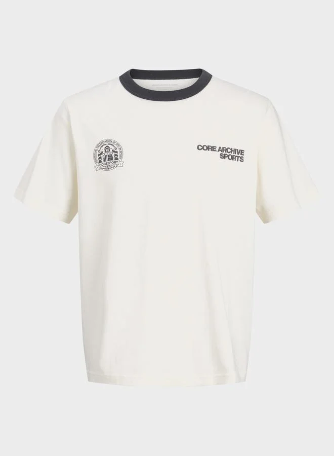 JACK & JONES Men Cream Graphic Cotton Crew Neck T-Shirt