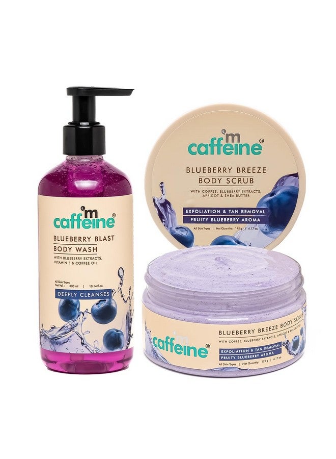 MCaffeine Blueberry Blast Detan & Cleanse Duo For Glowing Skin| Deep Cleanses, Exfoliates, Nourishes| Blueberry Body Wash - 300Ml & Bluberry Scrub - 175 G | Fruity Blueberry Aroma For Men & Women  - Image 1
