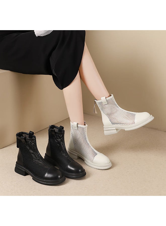 Daphne Martin Boots For Women, British Style Sandals, Breathable Mesh Boots For Women In Summer, Hollow Design, Beige, Size 39 - Image 3