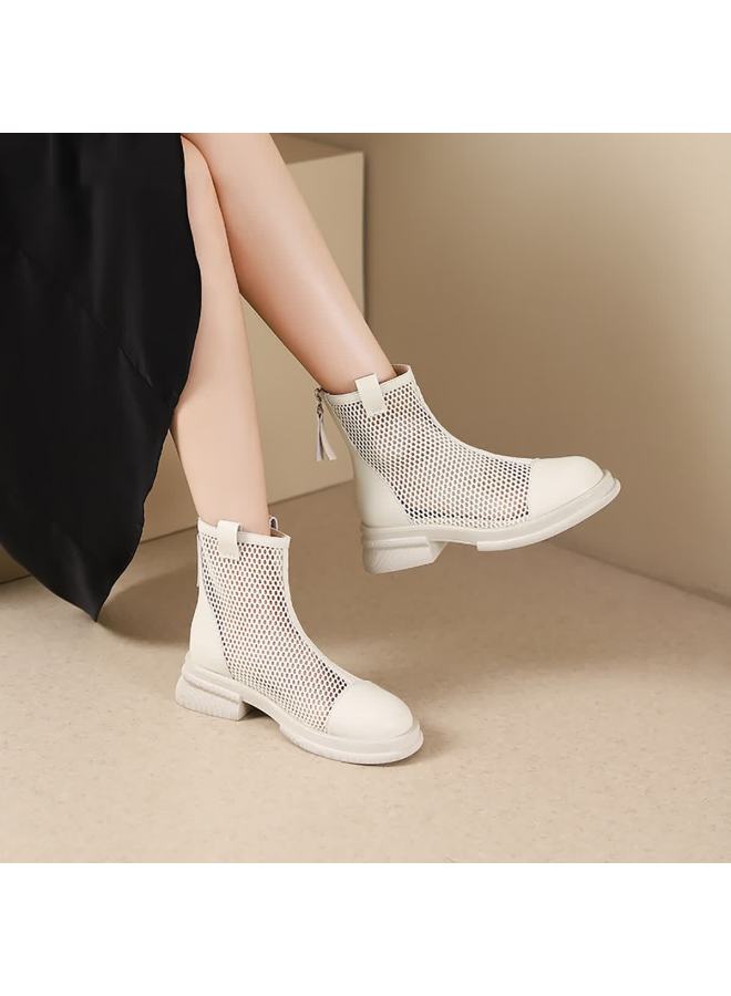 Daphne Martin Boots For Women, British Style Sandals, Breathable Mesh Boots For Women In Summer, Hollow Design, Beige, Size 39 - Image 4