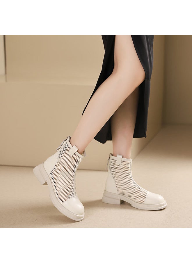 Daphne Martin Boots For Women, British Style Sandals, Breathable Mesh Boots For Women In Summer, Hollow Design, Beige, Size 39 - Image 1