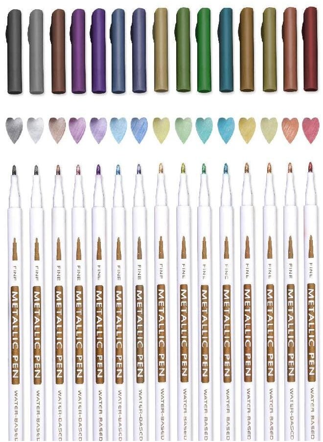 Generic - Metallic Brush Markers and Metallic Brush Tip Pen Set - 15 Colours - Image 1