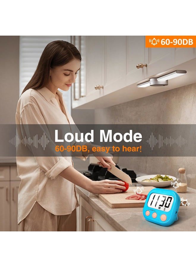 AOUCE Kitchen Loud Ring Digital Timers for Cooking Magnetic 2 Pack, Blue - Image 2