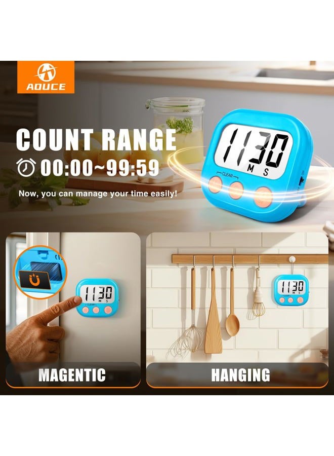 AOUCE Kitchen Loud Ring Digital Timers for Cooking Magnetic 2 Pack, Blue - Image 3