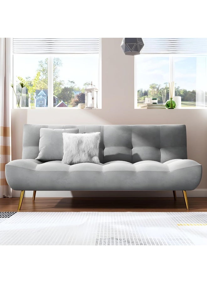 Scandinavian Tufted Back Couch Armless Sofa Bed with Brass Legs - Convertible Sleeper for Living Room, Bedroom, or Office