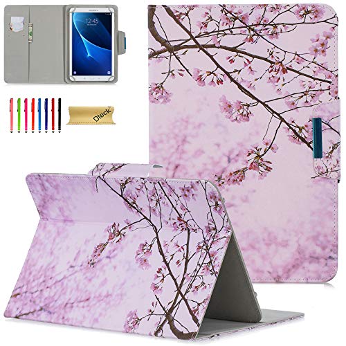 Dteck Universal Tablet Case for 10/10.1 Inch Android 11 12 13 14 15 Tablet/Lenovo/Samsung/iPad/Fire (9.7“ 10" 10.1" 10.3" 10.4" 10.5"), Lightweight Folio Cute Case with Stand/Card Slots, Pink Floral - Image 1