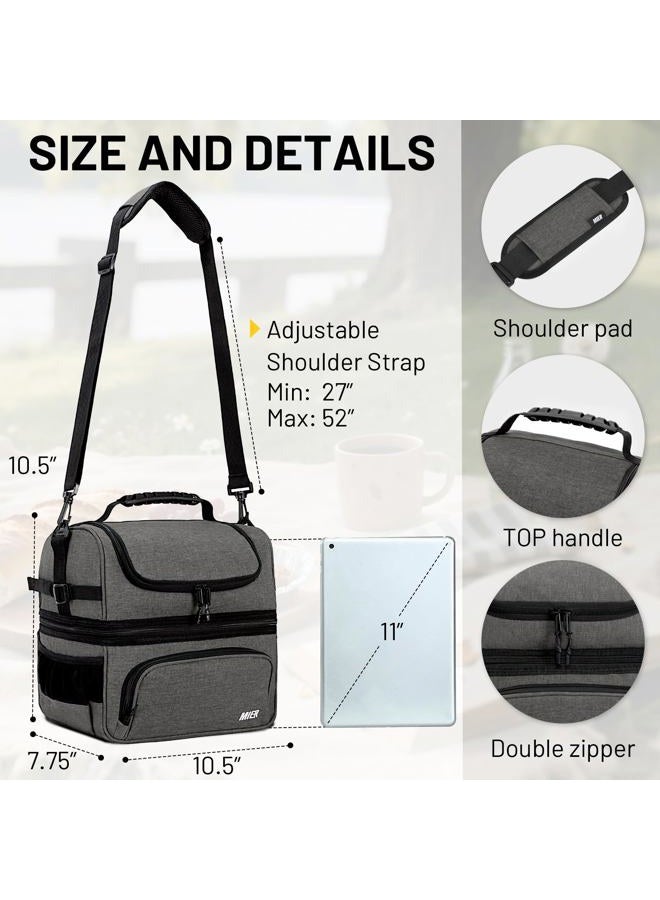 MIER Dual Compartment Lunch Bag Tote with Shoulder Strap for Men and Women Insulated Leakproof Cooler Bag, Grey - Image 4