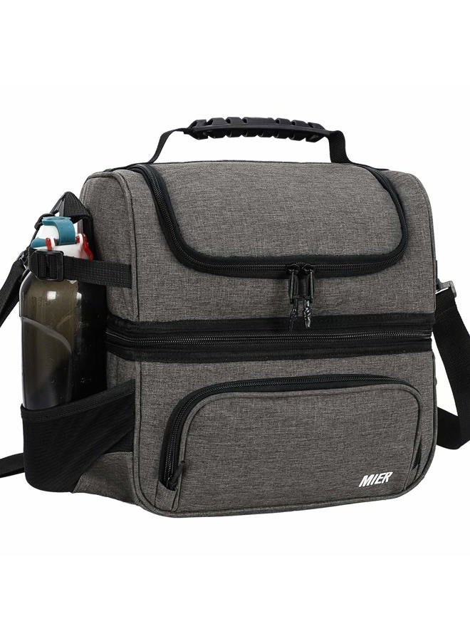 MIER Dual Compartment Lunch Bag Tote with Shoulder Strap for Men and Women Insulated Leakproof Cooler Bag, Grey - Image 1