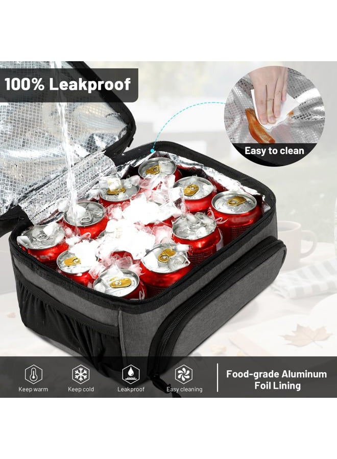 MIER Dual Compartment Lunch Bag Tote with Shoulder Strap for Men and Women Insulated Leakproof Cooler Bag, Grey - Image 5