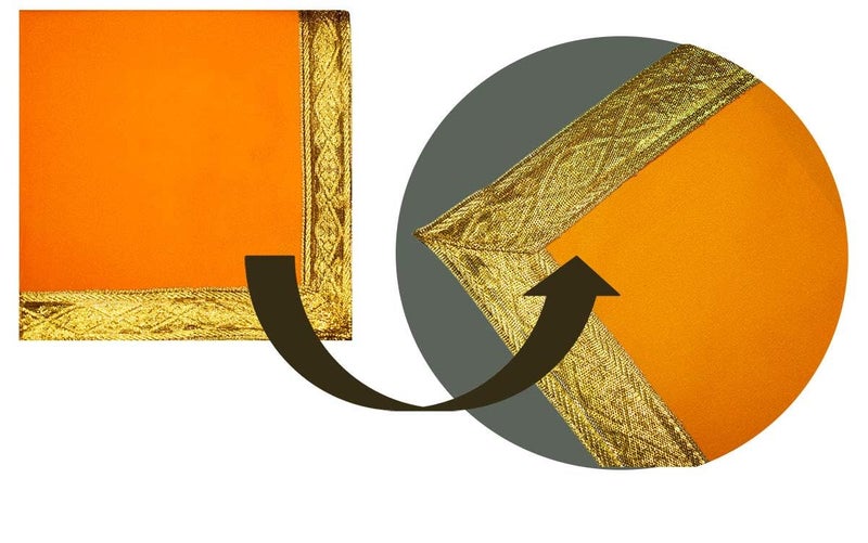 MARSHLAND Pooja Chowki Aasan Velvet Altar Cloth for Pooja Altar for Home Pooja Cloth Temple Red 100x100cm Yellow - Image 3