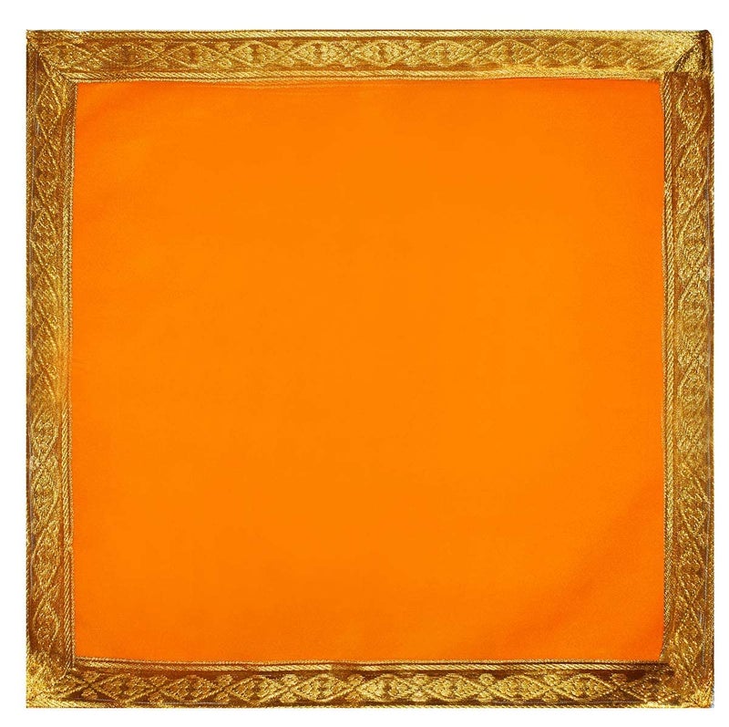 MARSHLAND Pooja Chowki Aasan Velvet Altar Cloth for Pooja Altar for Home Pooja Cloth Temple Red 100x100cm Yellow - Image 1
